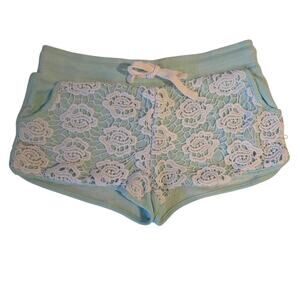 No Boundaries Mint Green Lace Front Lounge Shorts Small S/CH Boho Coquette